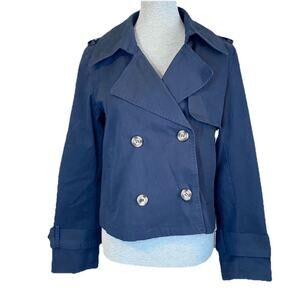 Bagatelle Navy Cropped Double Breasted Trench Jacket Large Old Money Career Wear